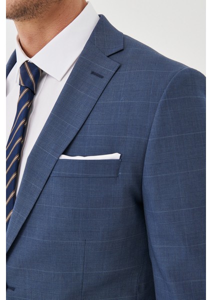 ALTINYILDIZ CLASSICS Erkek Lacivert Ekstra Slim Fit Dar Kesim Yünlü Kareli Takım Elbise indirimleri