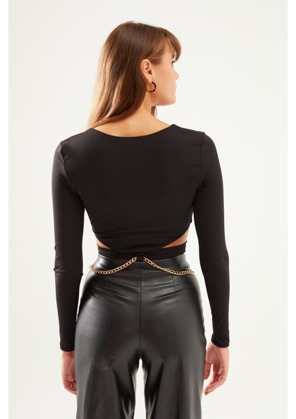 Zincir Detaylı Crop Bluz Siyah indirimleri