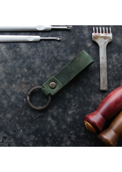 Hakiki Deri El Yapımı Anahtarlık Yeşil - 2602