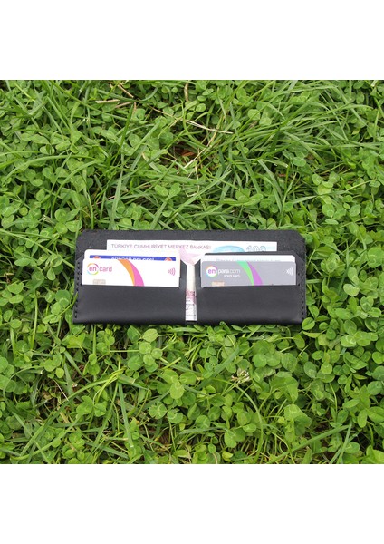 El Yapımı Siyah Hakiki Deri Cüzdan