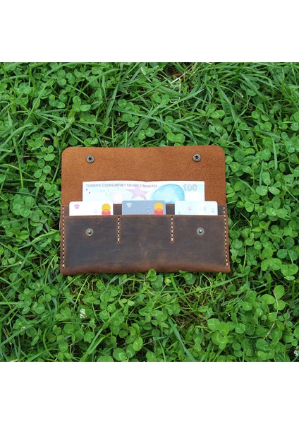 El Yapımı Hakiki Deri Cüzdan Taba Kahvesi -Duende