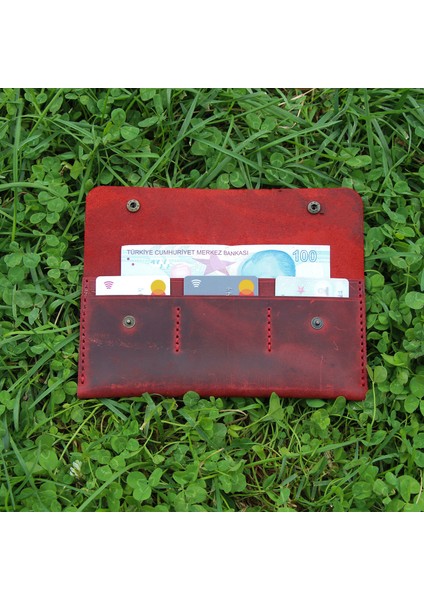 El Yapımı Hakiki Deri Cüzdan Kırmızı - Duende