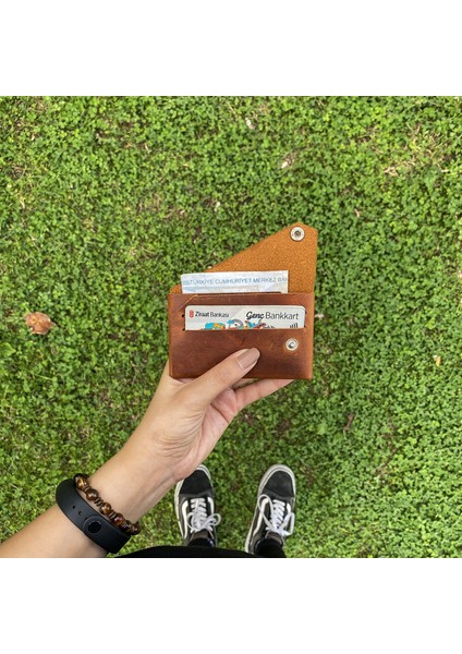 El Yapımı Hakiki Deri Dikişsiz Kartlık