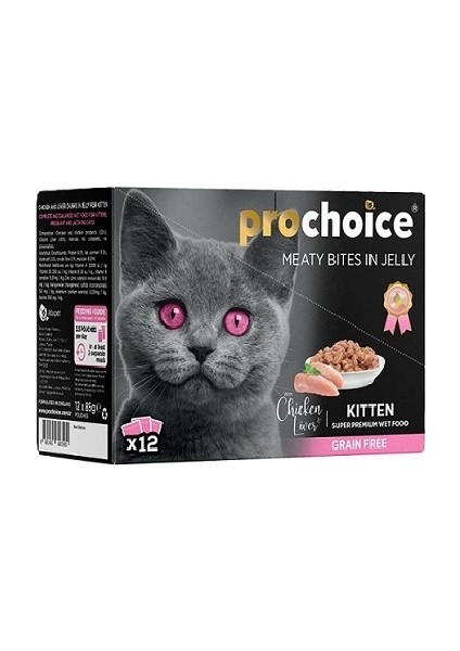 Prochoice Pouch Tahılsız Tavuklu ve Ciğerli Yaş Yavru Kedi Maması 85 gr x 12