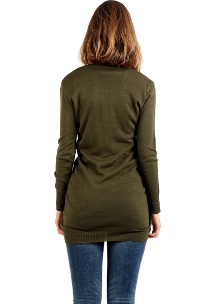 Kadın Yuvarlak Yaka Haki Kazak modelleri