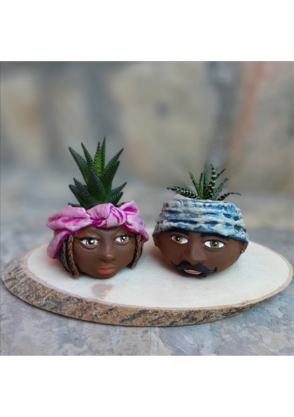 Bandanalı Çift Saksı Set 12 x 9 cm