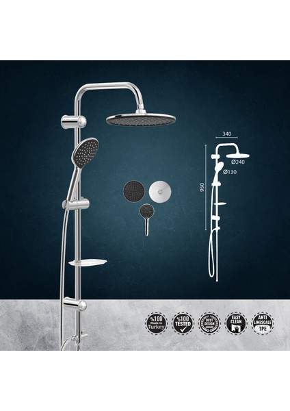 Beksa Yapı Valtemo Aqua Chrome Space Tepe Duş Seti VS5120