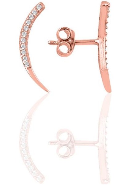 Gümüş Rose Zirkon Taşlı Ay Modeli Küpe