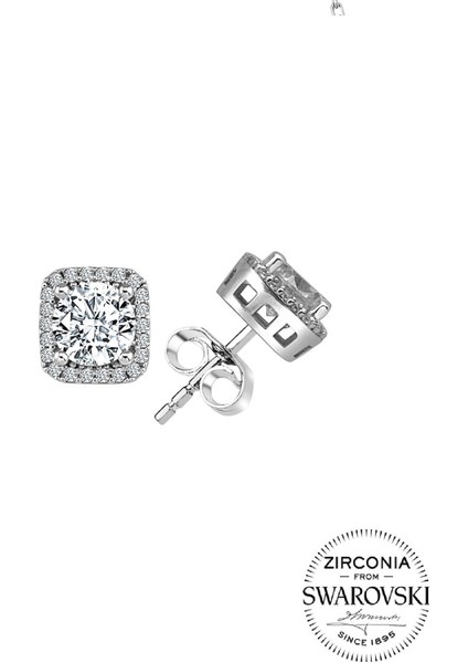 Gümüş Swarovski Taşlı Pırlanta Modeli Kare Küpe