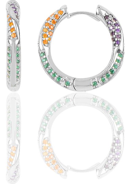 Gümüş Renkli Taşlı Orta Boy Özel Tasarım Halka Küpe