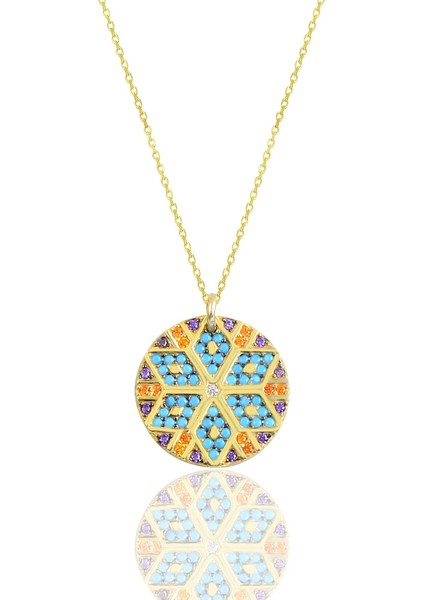 Gümüş Gold Yuvarlak Kilim Kolye