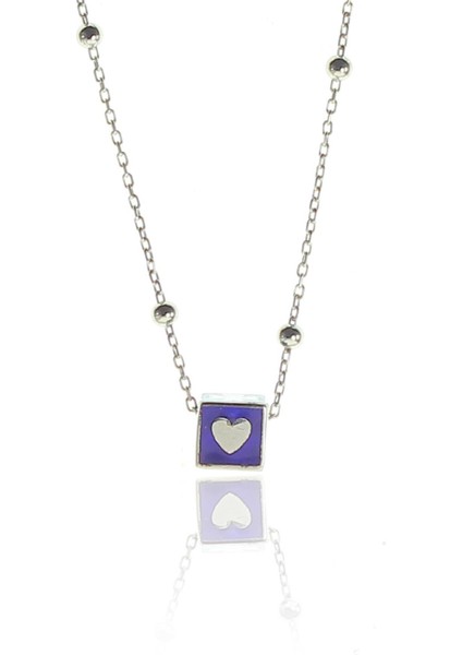 Gümüş Mineli Sihirli Kare ve Top Top Zincirli Kolye