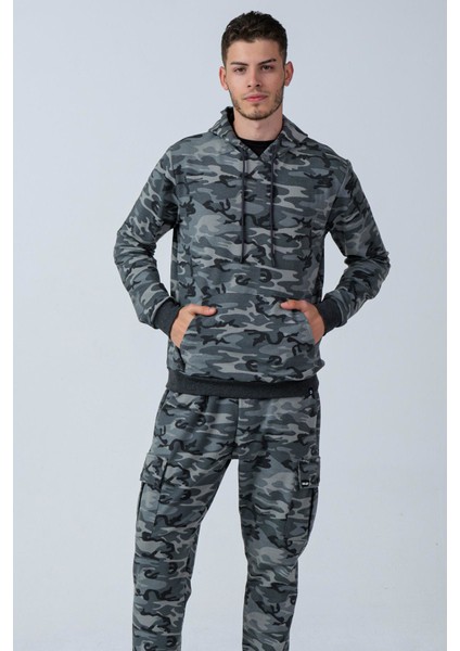 Kamuflaj Desenli Kapüşonlu Sweatshirt (E21-72100)