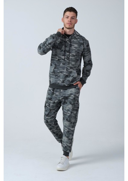Kamuflaj Desenli Kapüşonlu Sweatshirt (E21-72100)