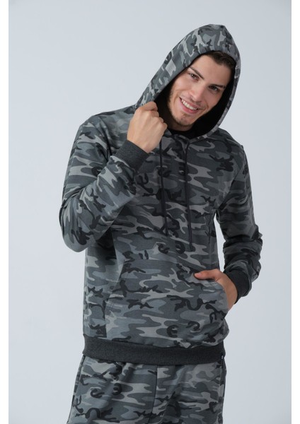 Kamuflaj Desenli Kapüşonlu Sweatshirt (E21-72100)