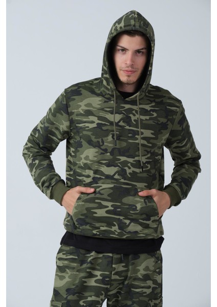 Kamuflaj Desenli Kapüşonlu Sweatshirt (E21-72100)