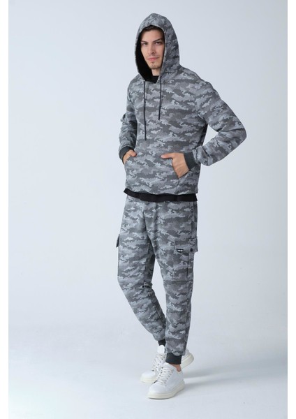 Kamuflaj Desenli Kapüşonlu Sweatshirt (E21-72100)