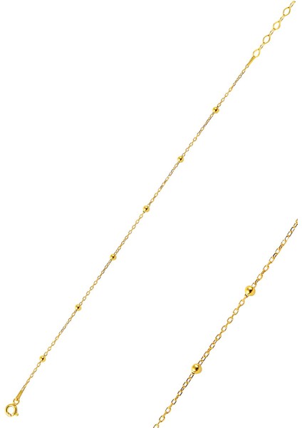 925 Ayar Gümüş Altın Renkli Top Tasarımlı Zarif Kadın Halhal – Şık ve Dayanıklı Takı Aksesuarı