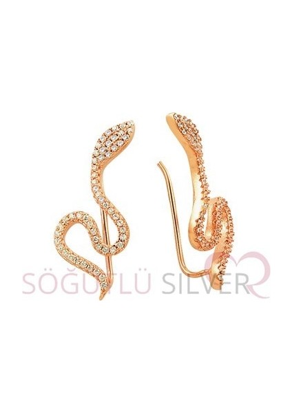 Rose Zirkon Taşlı Yılanlı Tasarım Küpe
