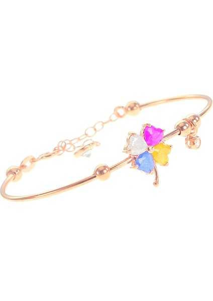 Gümüş Renkli Kristalize Taşlı Yonca Bilezik