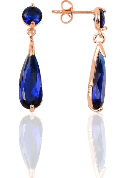Gümüş Rose Safir Taşlı Damla Modeli Küpe