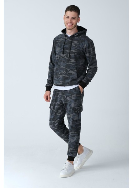 Kamuflaj Desenli Kapüşonlu Sweatshirt (E21-72100)