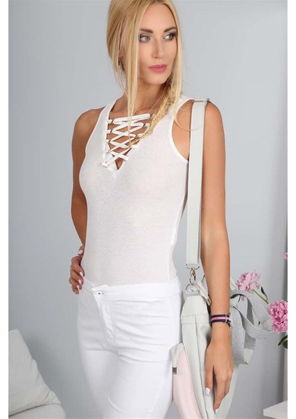 Kaşkorse Bağcık Detaylı Askılı Zıbın Body