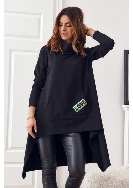 Kapüşonlu Asimetrik Oversize Tunik