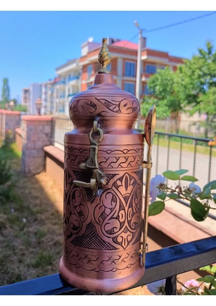 Bakır Kuru Kahve Saklama Kabı Eskitme Kaşıklı