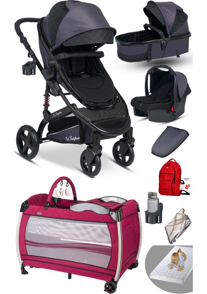 9 In 1 Set Baby Home 946 Single-To Travel Sistem Bebek Arabası ve 600 Nanny Oyun Parkı Park Yatak Beşik