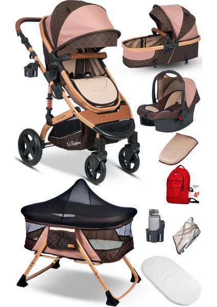 9 In 1 Set Baby Home 946 Single-To Travel Sistem Bebek Arabası ve 510 Lulla-Go Anne Yanı Bebek Sepeti Beşik