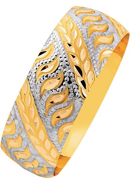 Mega Bilezik 14 Ayar Altın Yapraklı Model 25 Gram