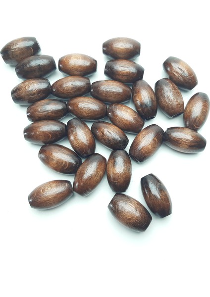 Kahverengi Ahşap Boncuk Cilalı Oval 14 mm 120 gr