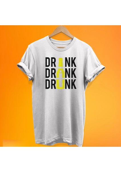 Drink Baskılı %100 Pamuk Oversize T-Shirt Büyük Beden Tişört