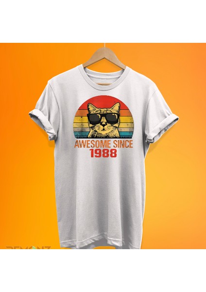 Retro Kedi Baskılı %100 Pamuk Oversize T-Shirt Büyük Beden Tişört