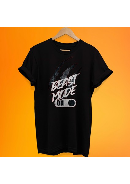 Beast Mode On Baskılı %100 Pamuk Oversize T-Shirt Büyük Beden Tişört