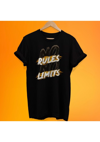 Kural Yok Limit Yok Baskılı %100 Pamuk Oversize T-Shirt Büyük Beden Tişört