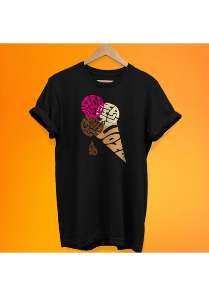 Dondurma Baskılı %100 Pamuk Oversize T-Shirt Büyük Beden Tişört