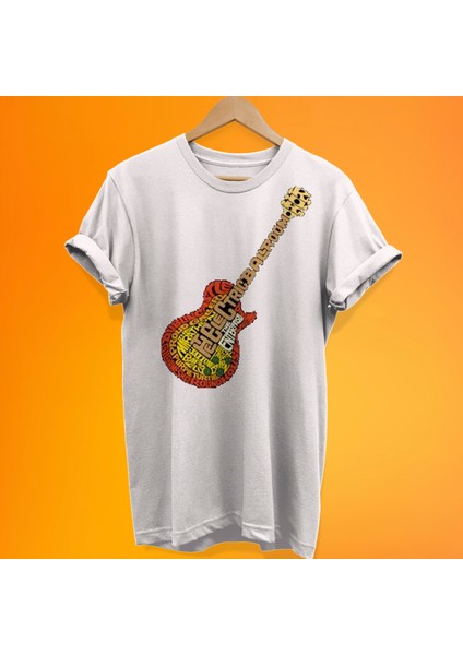 Gitar Baskılı %100 Pamuk Oversize T-Shirt Büyük Beden Tişört