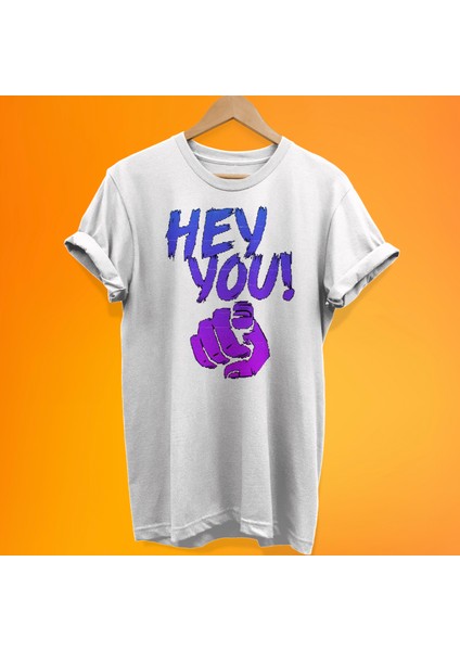 Hey You Baskılı %100 Pamuk Oversize T-Shirt Büyük Beden Tişört