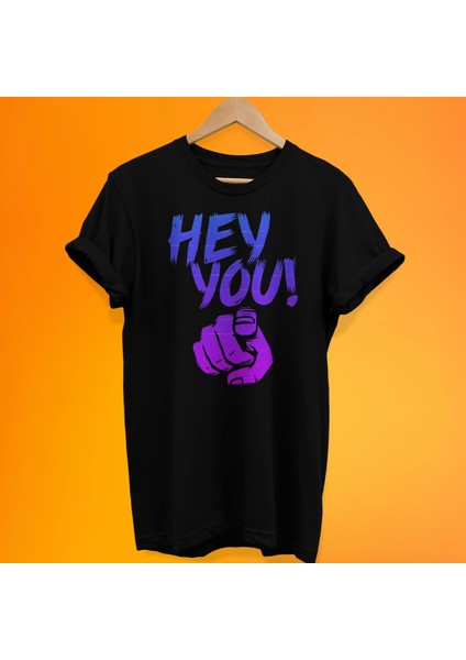Hey You Baskılı %100 Pamuk Oversize T-Shirt Büyük Beden Tişört