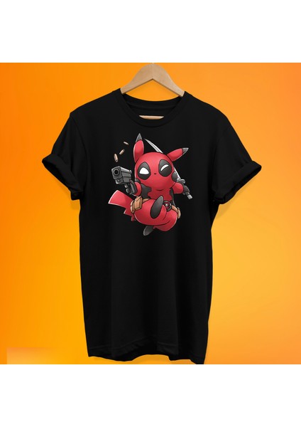 Deadpool-Pikachu Baskılı %100 Pamuk Oversize T-Shirt Büyük Beden Tişört
