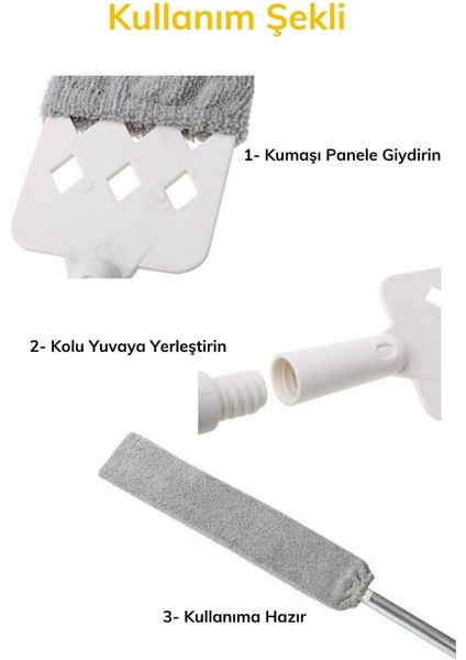 Sihirli Mikrofiber Başlıklı Girintili Yüzey Dip Köşe Raf Temizleme Mopu Toz Alma