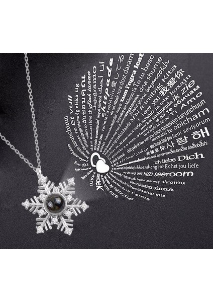 Yüz Dilde Seni Seviyorum Kar Tanesi Model Gümüş Kolye