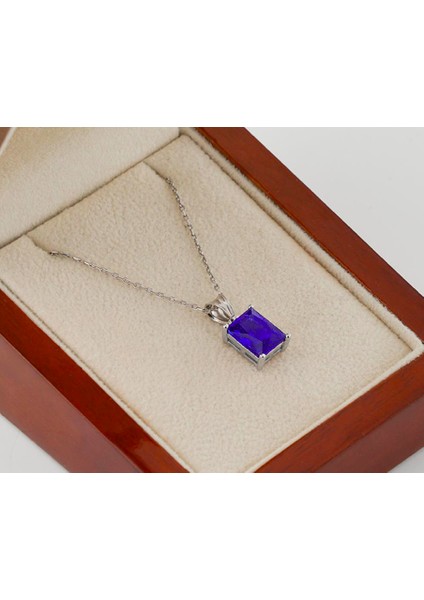 Mavi Zirkon Taşlı 925 Ayar Gümüş Kolye