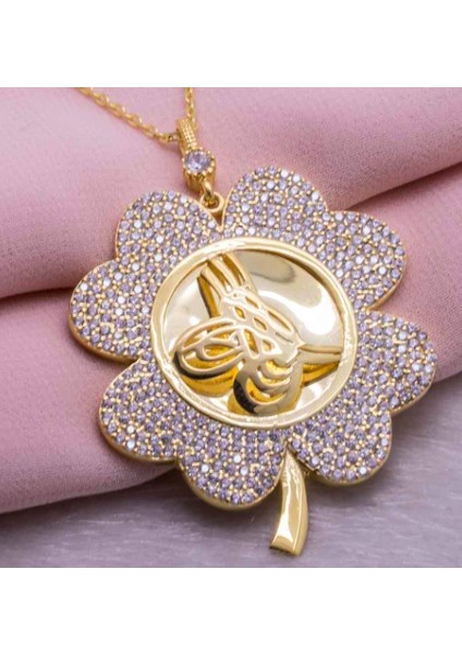 Osmanlı Tuğra Gül Altın Kaplama 925 Ayar Gümüş Kolye