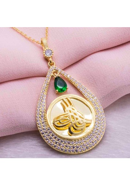 Osmanlı Tuğra Damla Altın Kaplama 925 Ayar Gümüş Kolye