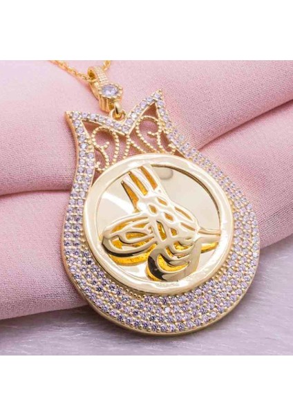 Osmanlı Lale Motif Altın Kaplama 925 Ayar Gümüş Kolye