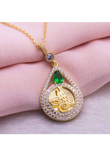Osmanlı Tuğra Damla Altın Kaplama 925 Ayar Gümüş Kolye