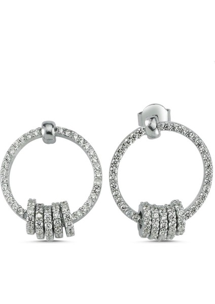 Taşlı Halka 925 Ayar Gümüş Küpe